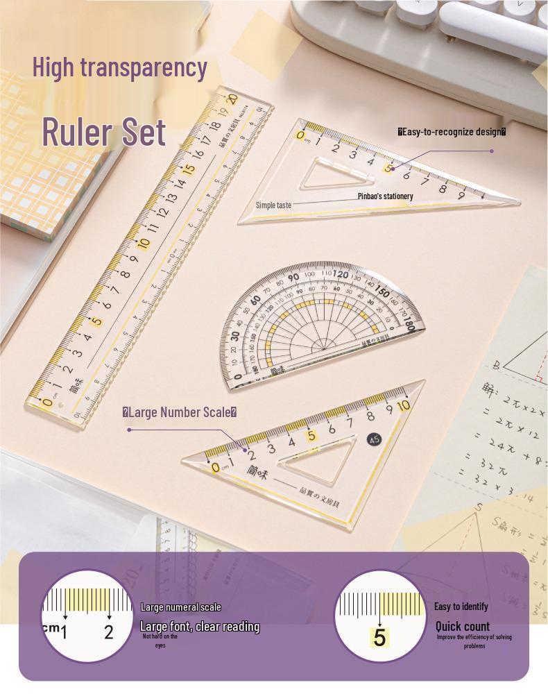 Student Anti-Myopia Ruler Set: Straight & Wavy Line Transparent Rulers, Thickness Enhanced, 15/20cm for Exams.