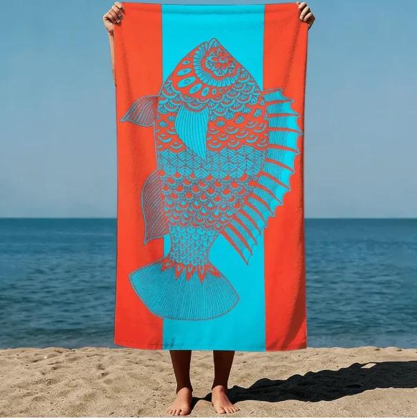 1 Stück Blaues Design Strandtuch Mit Fischmuster Muster Ist Sehr Strand Schwimmbad Reise Camping Yoga Sonnentrocknungstuch