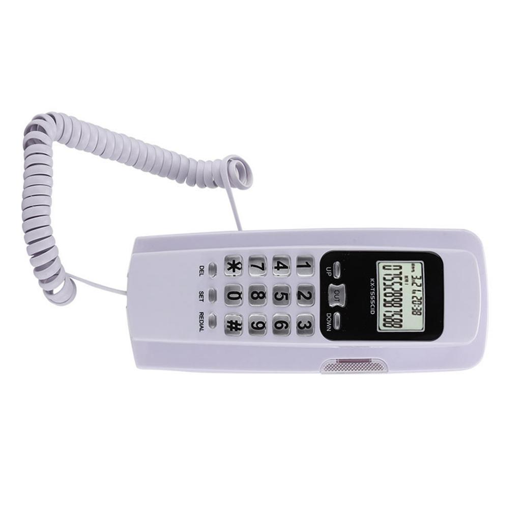 T555 Mini Wall Mounted Phone Caller ID Hotel Home Office Telephone with LCD Display Backlight(White )
