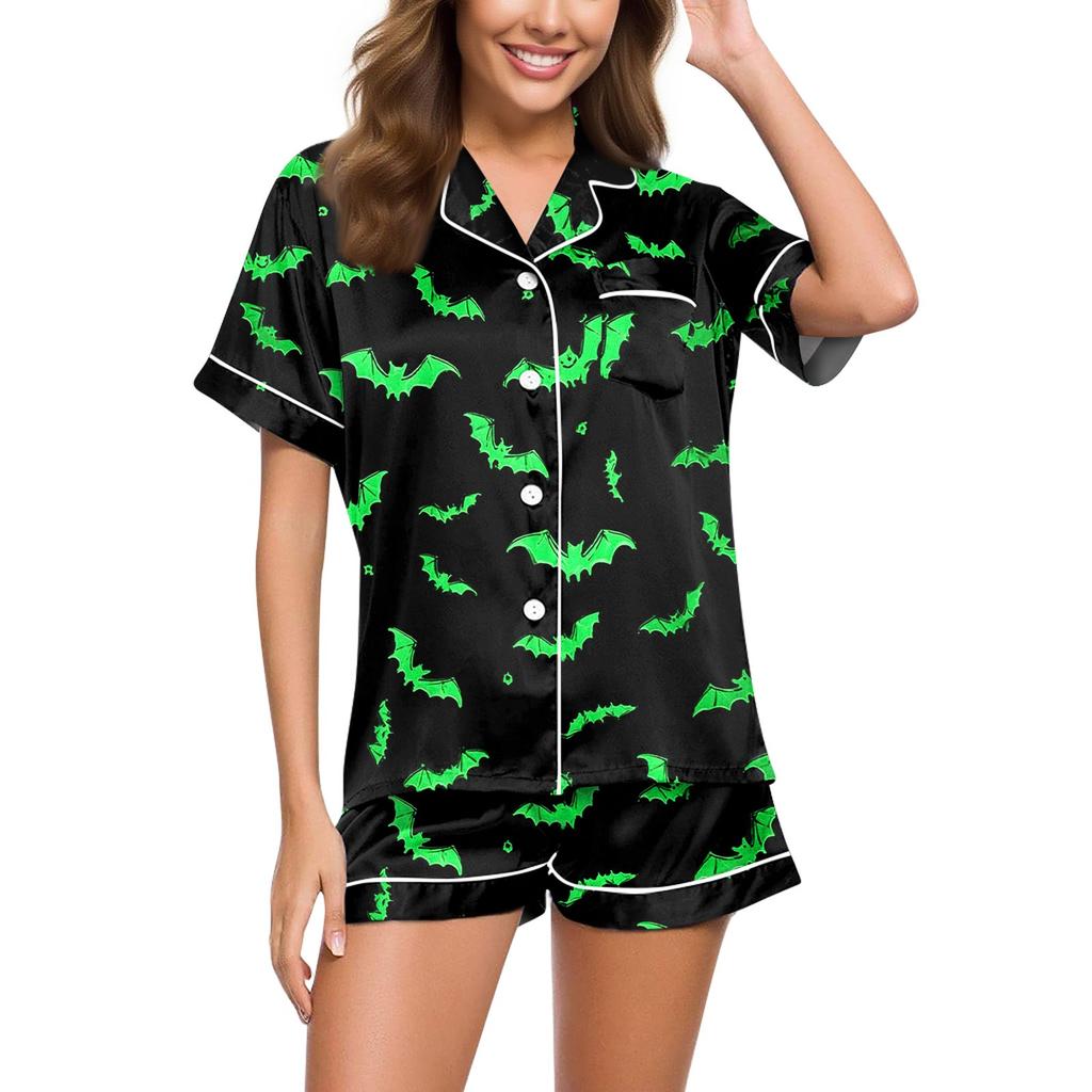 Dames avslappet mote Halloween-trykt kortermet hjemmedress