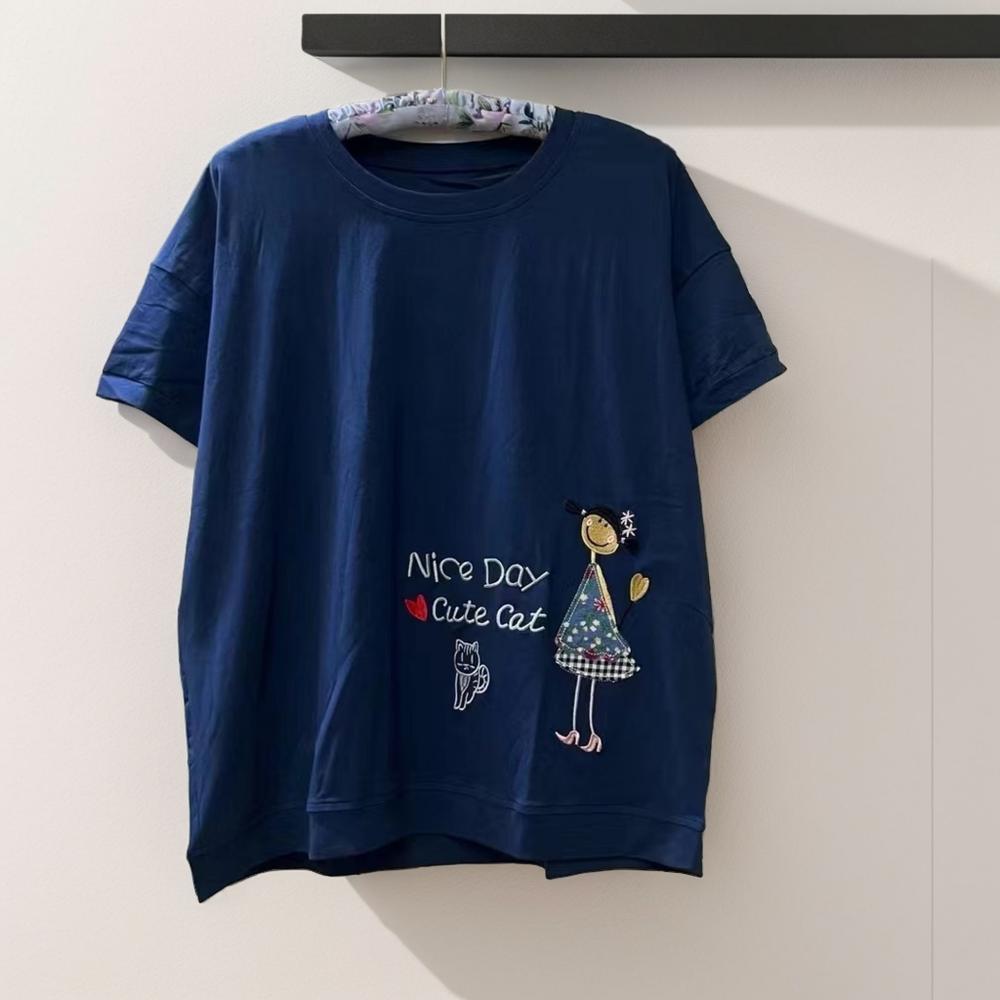 

DIMANAF 2024 летние женские хлопковые футболки больших размеров с котом, однотонные топы с принтом, футболки, свободная повседневная рубашка