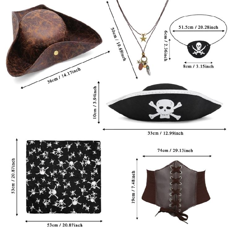Akcesoria do Kostiumu Pirata na Halloween Średniowieczny Gorset Bandana Chusta na Głowę, Opaski na Oko Naszyjnik Pasek do Talii dla Kobiet Dziewcząt