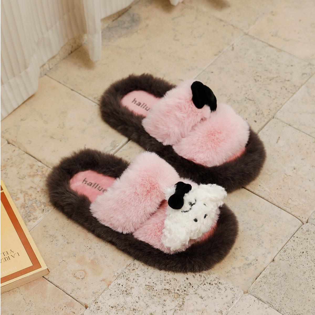 

Women s Winter Plush Puppy Bow Slippers - Soft, Furry, and Comfortable for Indoor Wear 38-39 серый