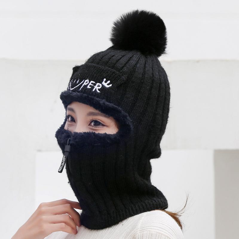Damen Winter Dicke Warme Gestrickte Mützen Kappen Hüte Damen Vollgesichtsbedeckung Outdoor Ski Reitkappe Mütze Für Damen