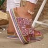 Plus Size Sequin Buckle Cork Slides - Outdoor Double Buckle Sandals
