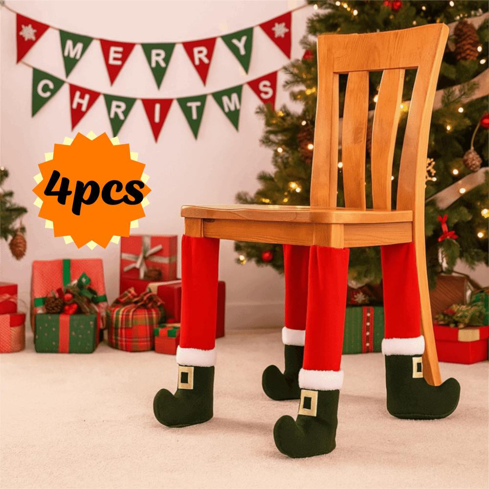4pcs Universal Christmas Chair Foot Cover Elastic Band Design Furniture Feet Sleeve  Household