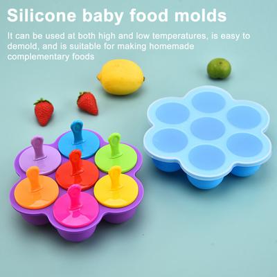 Silicone Popsicle Molds with Sticks 7 Cavity Ice Cube Tray Silicone Molds for Baby Foods Ice Lolly Mold for Pastries