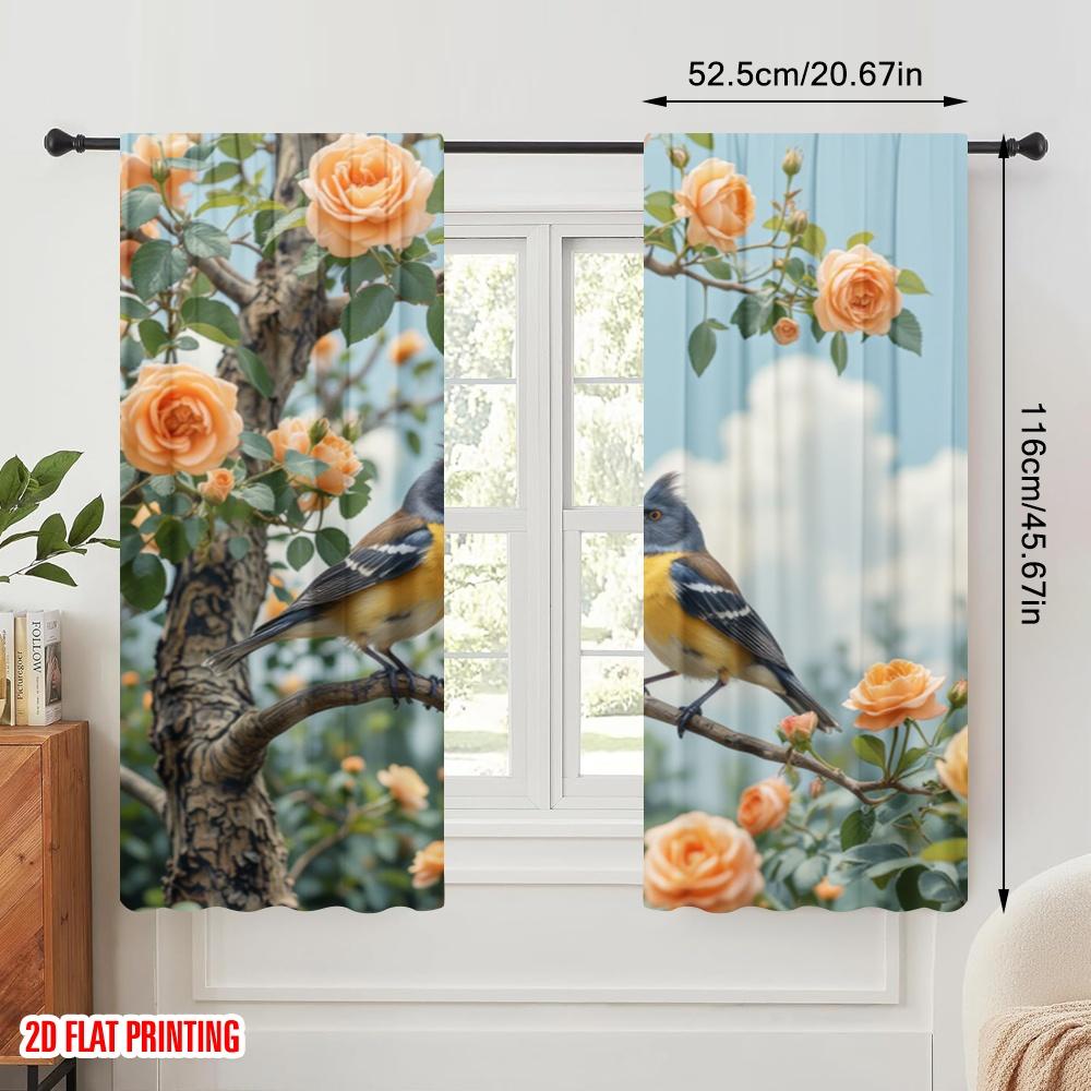2 Stück, 2D-Flachdruck Minimalistische Vorhänge VögelUndBlüten Polyestergewebe (ohne Stange) Festlich Ideal für Schlafzimmer & Wohnzimmer