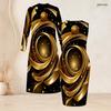 Women Plus Size Two Piece Dress Set Long Sleeve Open Front Cardigan Sleeveless Printed Bodycon Dress