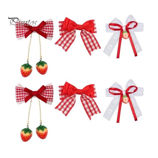 

3 пары заколок для волос с подвесками в виде клубничного банта, красные клетчатые шпильки с противоскользящими зубцами для женщин и девочек, рождественские аксессуары для волос 6pcs