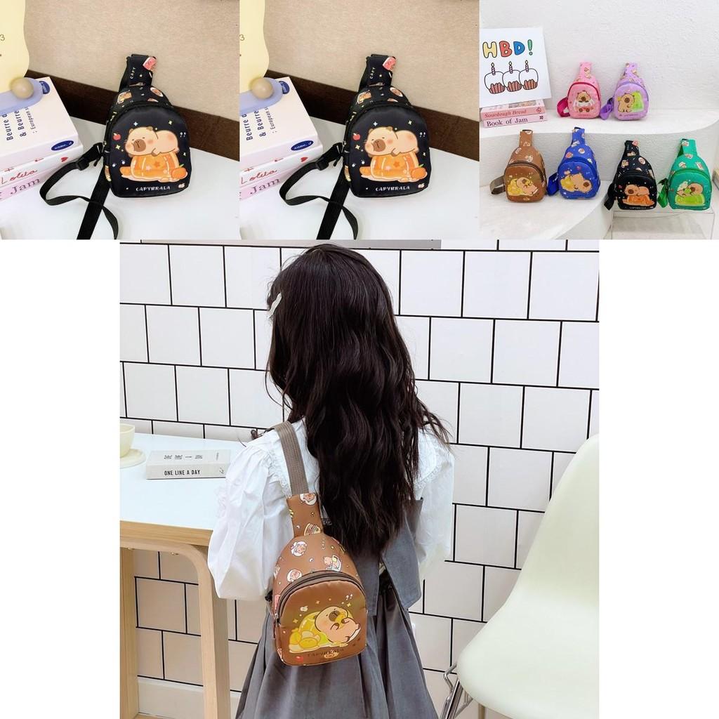 Cartoon Capybara Pattern Kids Chest Bag With Polyester Fabric And Breathable Design For Daily Use