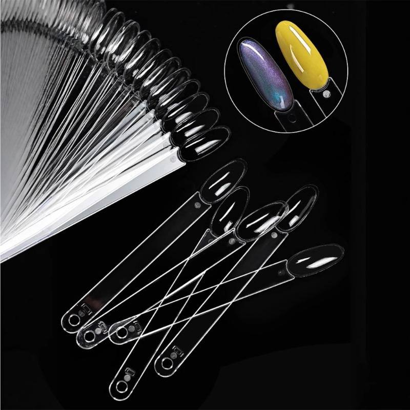 50 Pcs Fan Style Clear Nail Swatches Sticks Nail Art Accessories for Gel Polish Display and Easy Color Comparison