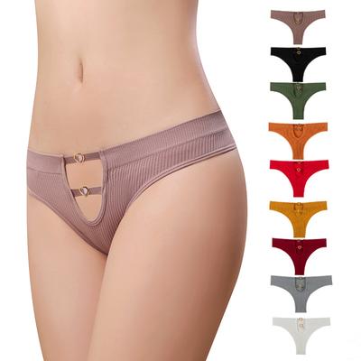 Solid Sexy Cutout Thongs for Women Seamless Elastic Low Waist Breathable Underwear for Female Lightweight Soft Comfortable No Show Panties