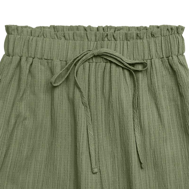 2026 Summer Casual Resort Trousers: Elastic Waist, Lace Patchwork, Solid Color, Wide Leg Pants