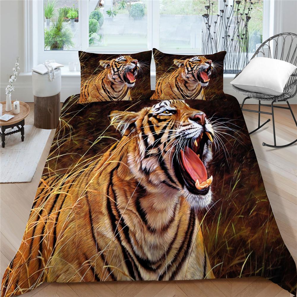 Home Bettwäsche King Queen Size Bettbezug-Set 3D-Tiger-bedrucktes Bettwäsche-Set