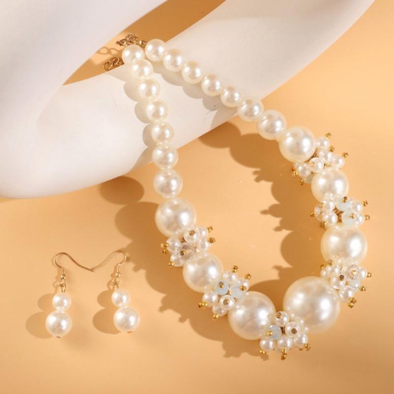 Simple Size Pearl Temperament Women's Necklace Earrings Women's Jewelry Set