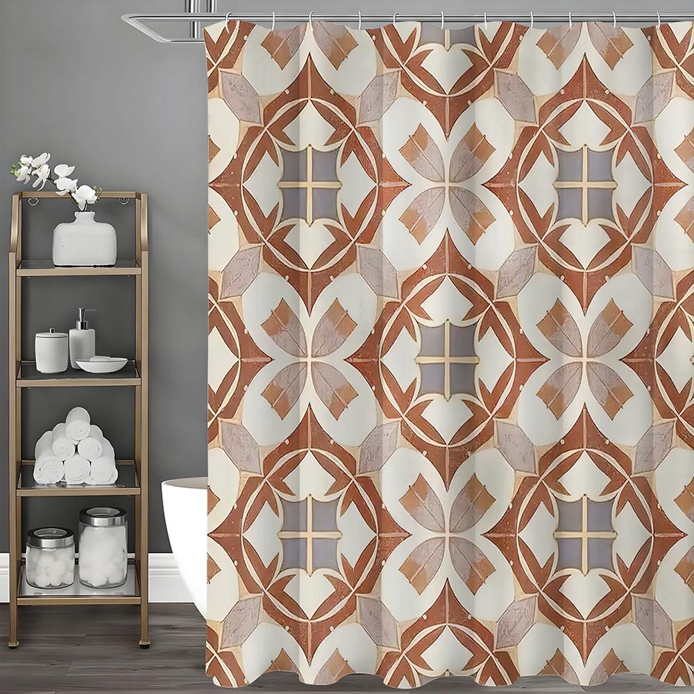 Abstract Pattern Shower Curtain, Bathroom Decorative Shower Curtain, Waterproof Shower Curtain with Hooks
