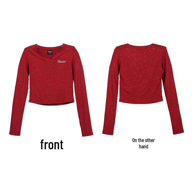 Spicy Girl Slimming V-Neck Long-Sleeve Sports T-Shirt - Autumn 2025, Casual and Versatile.