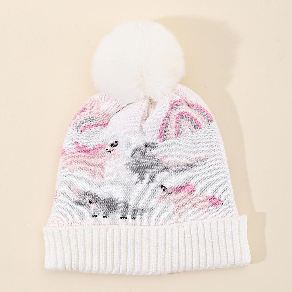 Children's Cute Dinosaur Fleece-Lined Knitted Wool Hat for Autumn & Winter