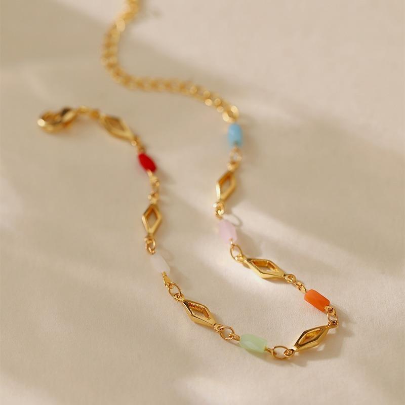 Women Fresh Style Gold Plated Color Crystal Rhombus Chain Holiday Bracelet