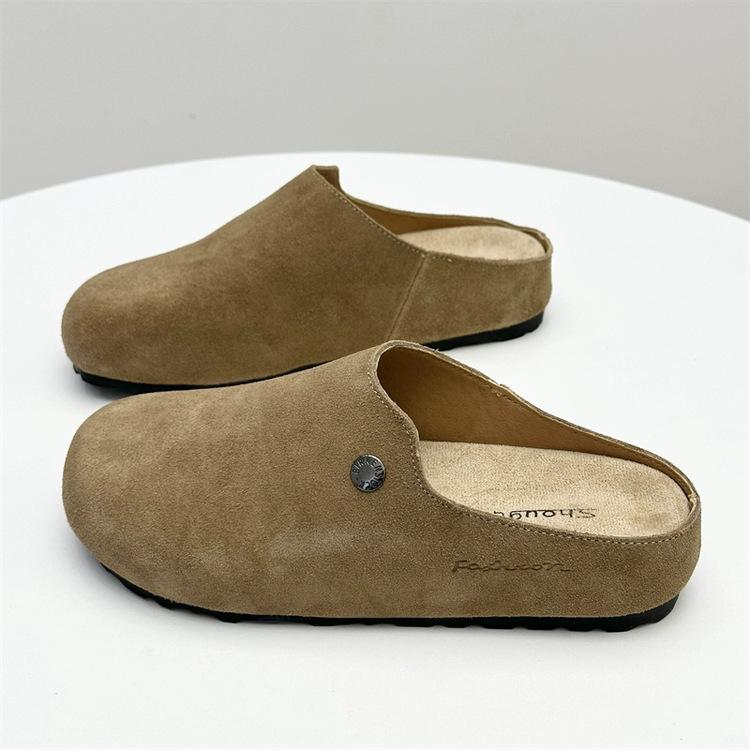 Soft Leather Version~ Spring 2025 New Boken Shoes Platform-soled Wind One Pedal Flat-bottomed Lazy Bag Head Half Drag Women