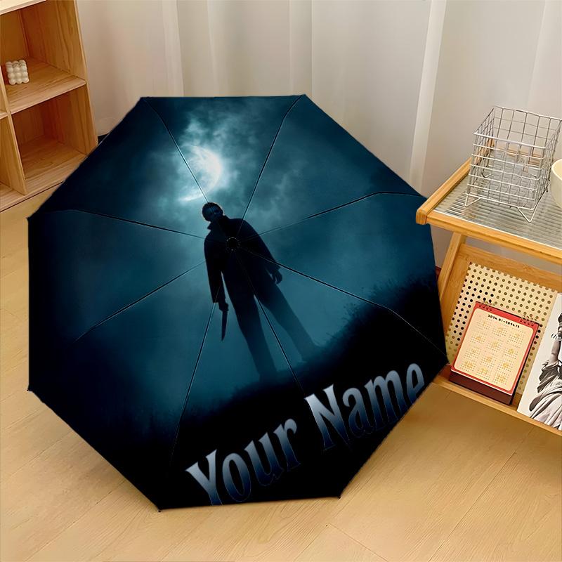 Custom Text Automatic 8 Bone Umbrella, Portable Sun Rain Protection UmbrellaHalloween Michael Myers