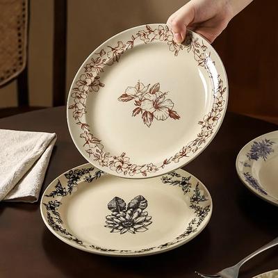 Retro French Style Ceramic Plates Luxury Restaurant Round Fruit Dessert Plate Breakfast Salad Sandwich Plate Household Tableware