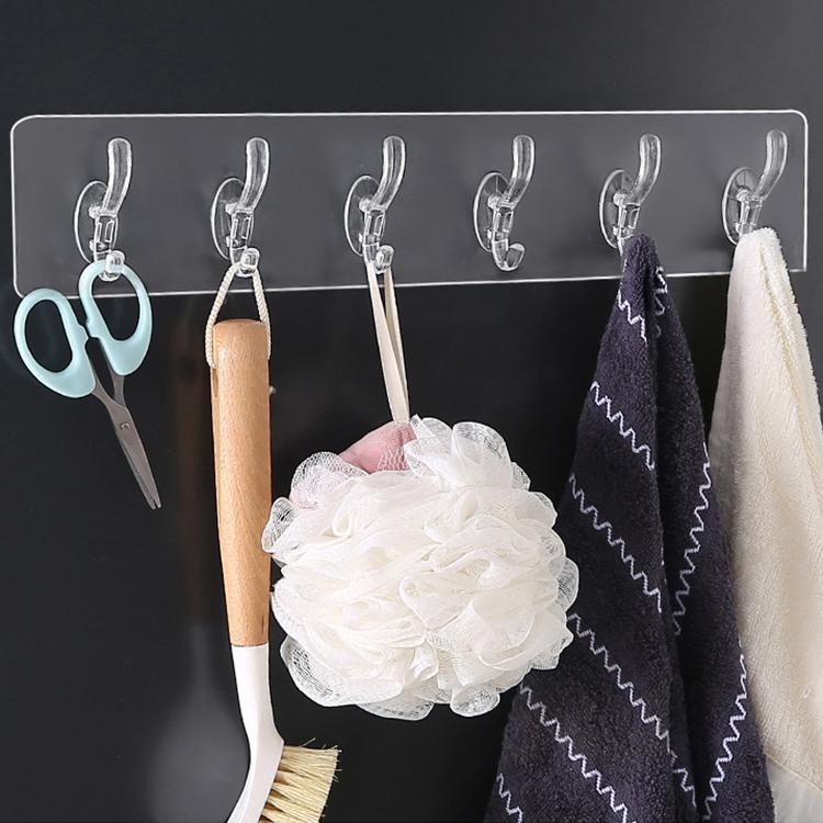 6 in 1 Punch-free Trackless Magic Hook Door Self- Adhesive Hooks Wall Hanging Transparent Hook for Clothes and Hats