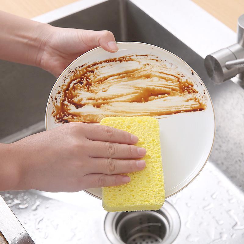 Thickened Wood Pulp Kitchen Cleaning Sponge - Absorbent, Eco-Friendly Dishwashing Pad