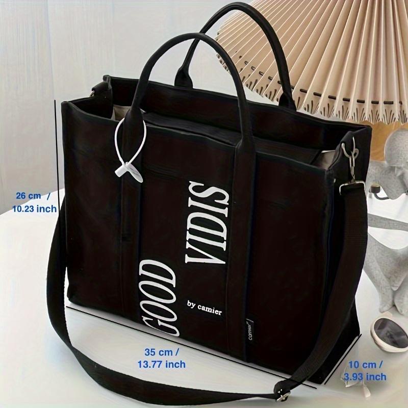 

Letter Print Canvas Tote Bag, Comfortable Wide Strap Shoulder Bag, Literary Versatile Handbag Purse For School, Travel, Shopping чорний