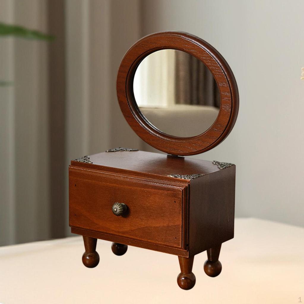 Tabletop Mirror Bathroom Shaving Countertop Wood Desk Makeup for Christmas
