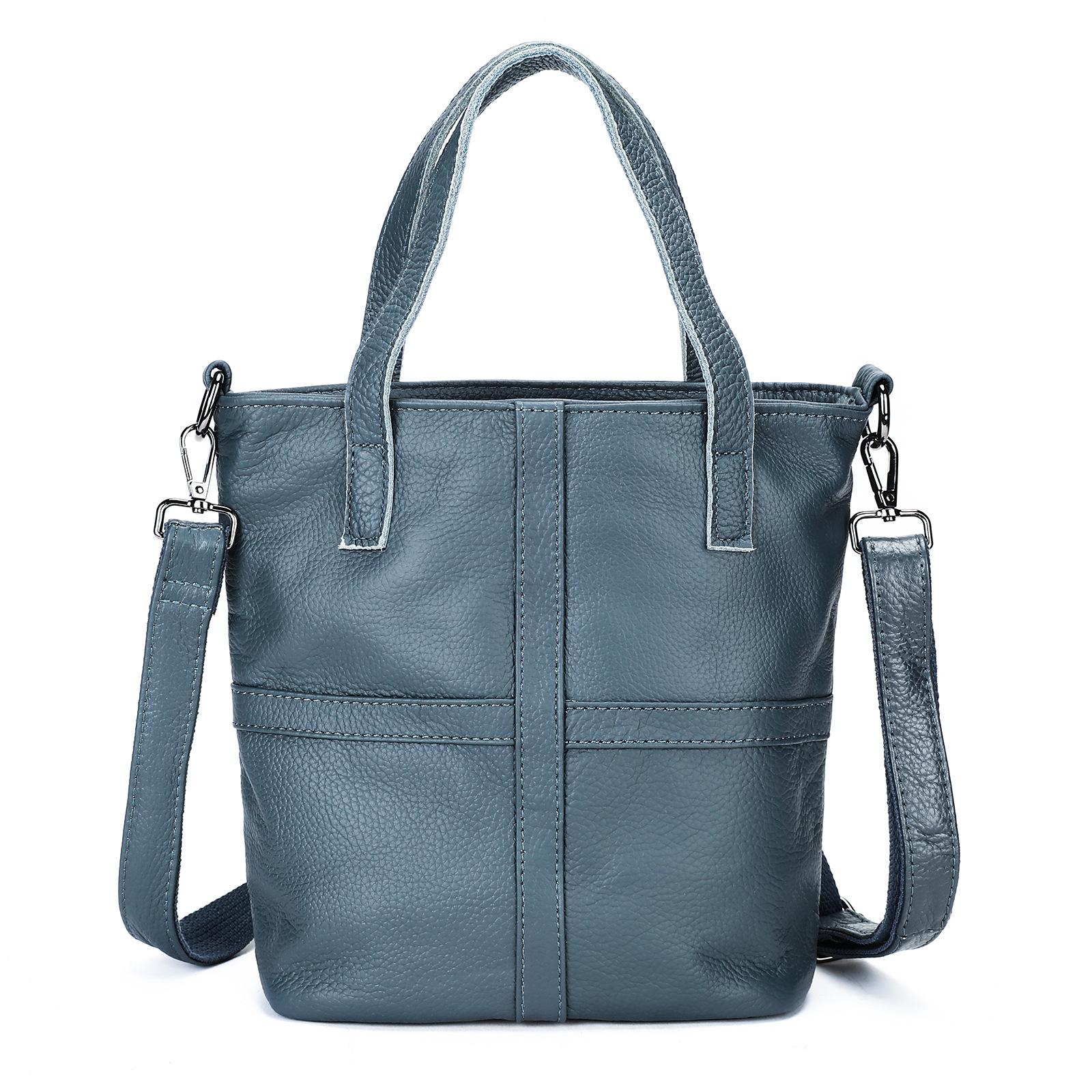 

100% натуральная кожаная сумка-тоут для женщин, элегантная коричневая повседневная сумка-ведро большой вместимости, через плечо, черный кошелек синий