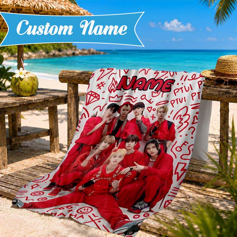 Custom Name K-pop Idol Collage Beach Towel Microfiber Beach Towel, Lightweight and Quick-Dry, for Summer Travel, Swimming Pool Gift