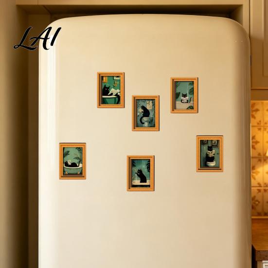 Artistic Photo Storage for Kitchen Appliances Funny Wooden Fridge Magnets Frame Retro Cute Cat In Bathroom Magnetic Rustic Brown Frames Metal