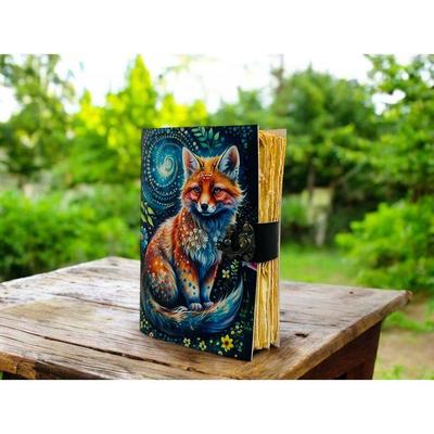 Fox Vintage Handmade Grimoire Leather Journal for Women Blank Spell Book of Shadows Celestial Christmas Gifts For Him and Her