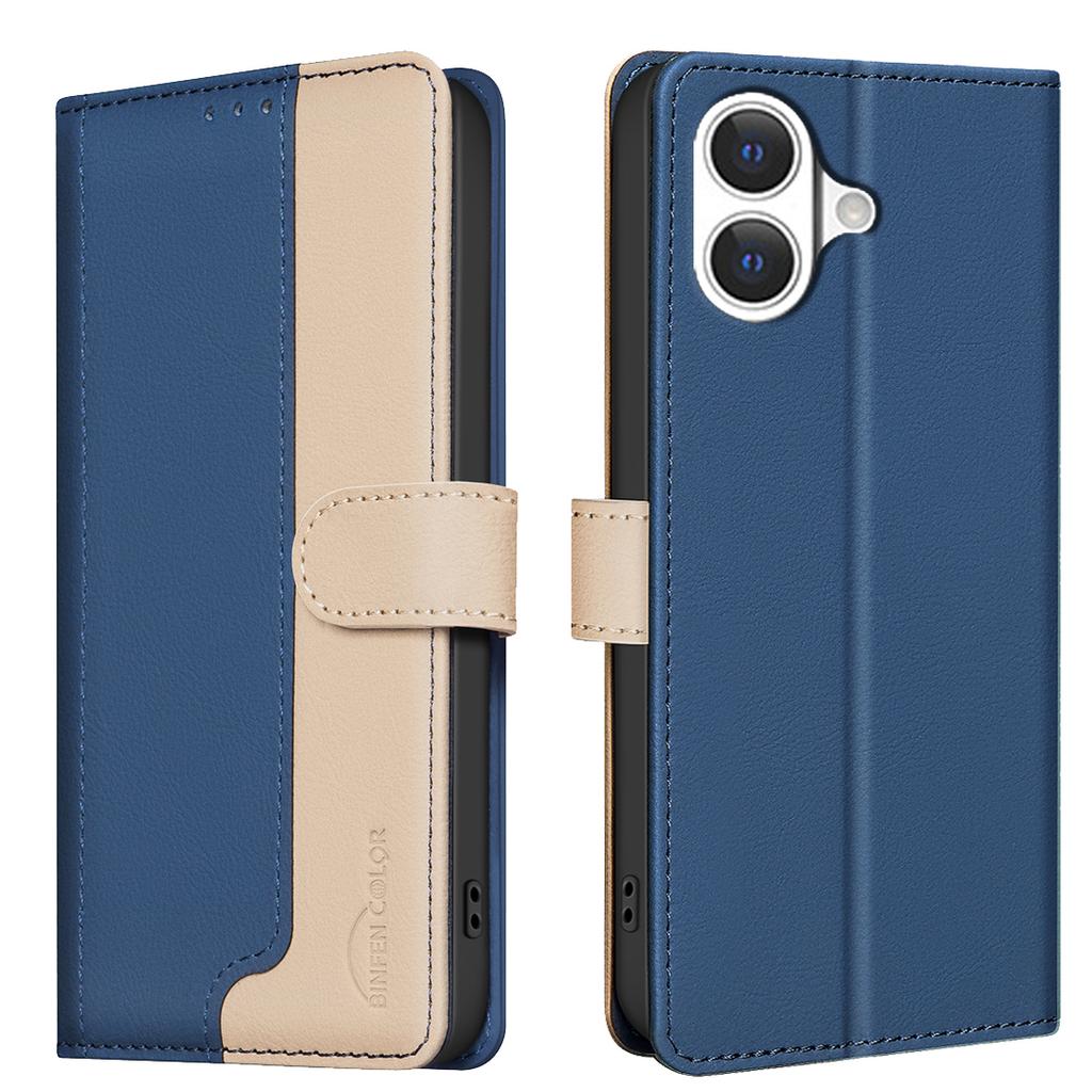 For iPhone 17 Leather Case BINFEN COLOR Splicing Color RFID Blocking Wallet Stand Phone Cover