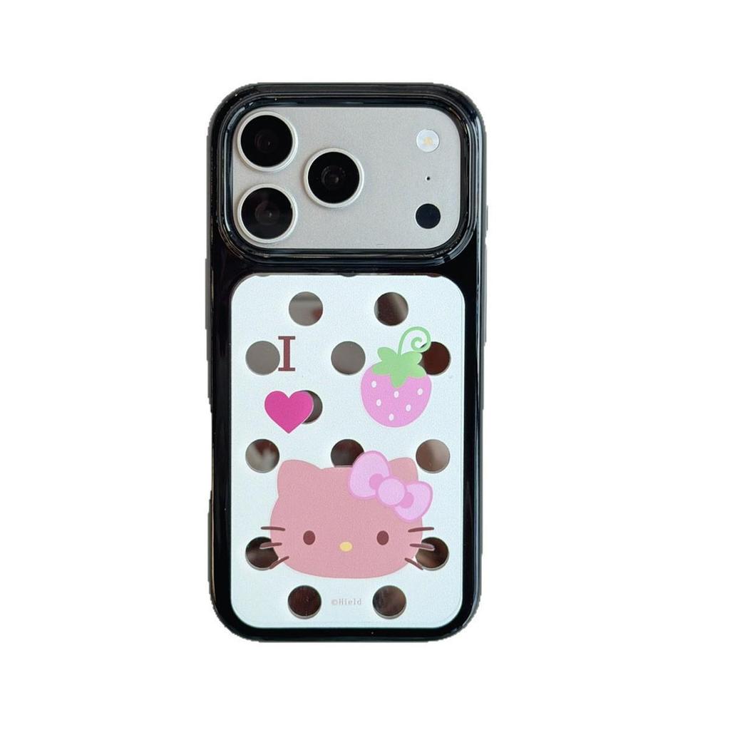 Strawberry KT Cat Round Edge Mirror Anti-Fall Phone Case for iPhone 14/13/12/11/Pro/Pro Max