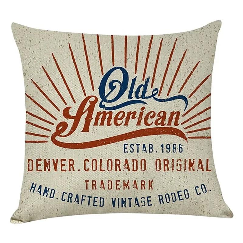 Vintage Classic American English Letters Linen Pillow Covers Bar Sofa Red Double Bed Cushions Covers 40X40 45X45 Home Decor