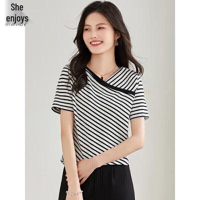 Damen Gestreiftes Kurzarm T-Shirt