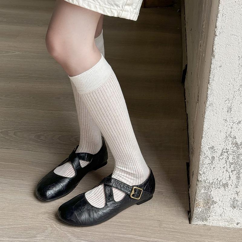 

Huge soft!~ French retro Mary Jane shoes genuine leather small leather shoes women s 2025 autumn new flat-bottomed round head single shoes 40 чёрный