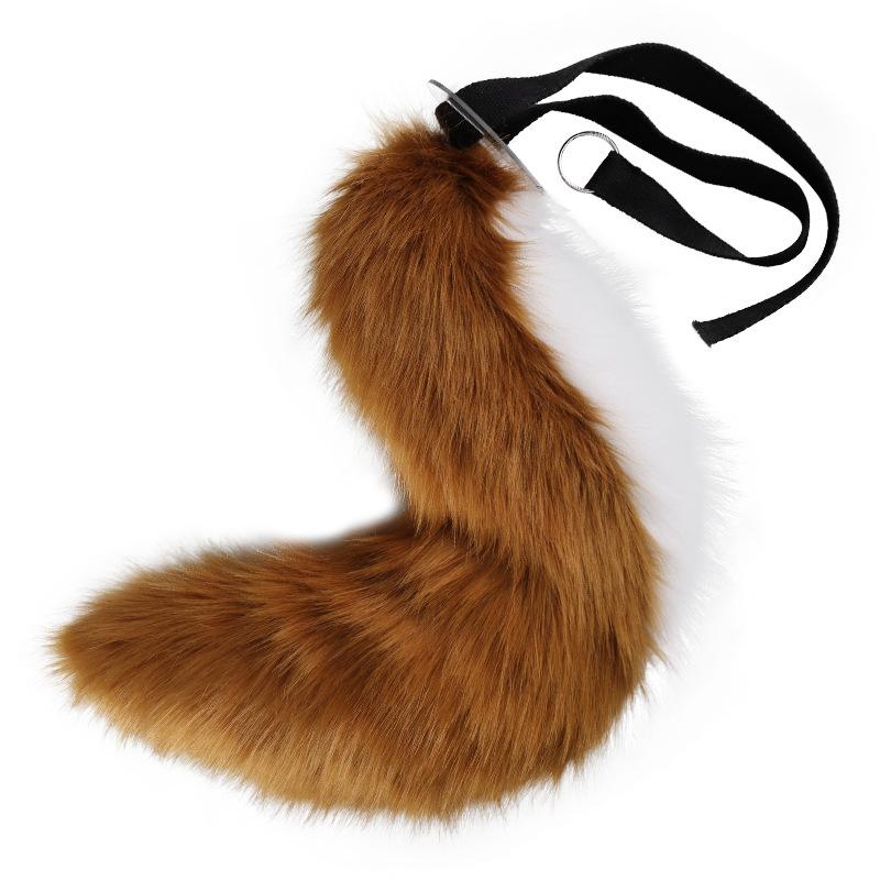 Tamamo no Mae-style, realistic and cute plush animal tail and ear costume for anime conventions, featuring fox ears and a fox tail headband