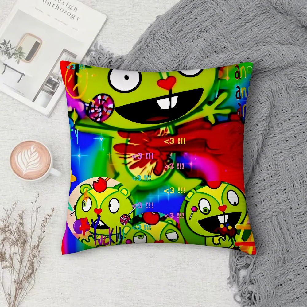 Happy Tree Friends Canvas Pillow Case Square Double-Sided Printing Short Plush Sofa Cushion Cover Bedside Pillow