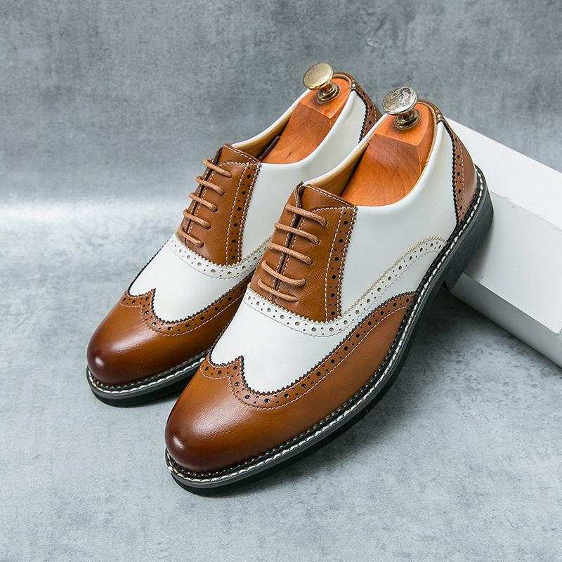 FashionMen's Business Leather Shoes lace up oxfords British Brown Pointed Business Casual Leather Shoes Men Dress Wedding Shoes