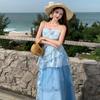 Pure Desire Light Blue Irregular Blue Suspender, Butterfly Gauze Skirt Vacation Skirt