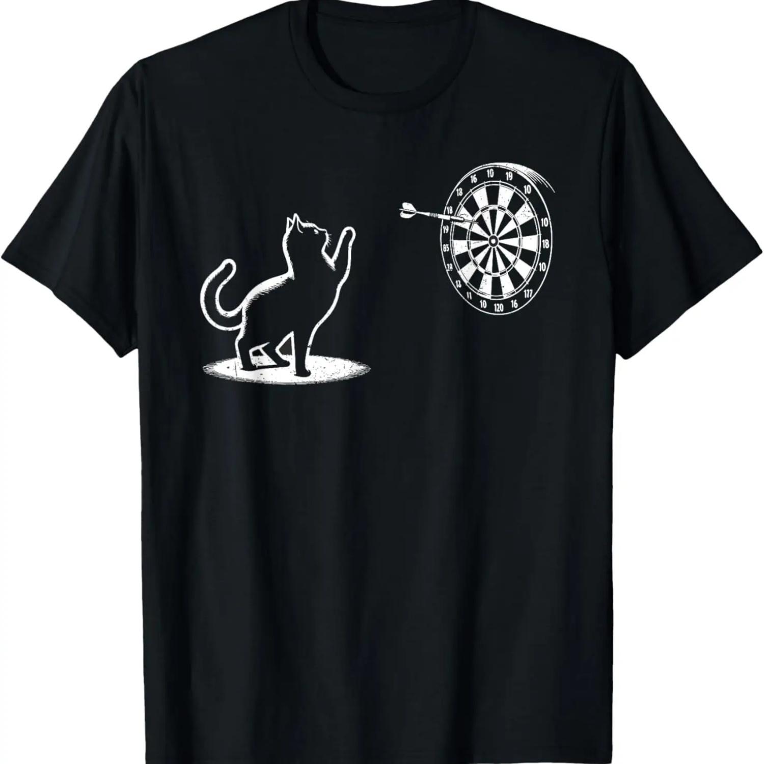 Cat Playing Darts Funny Cats Lover Kitten Dart Player Grunge T-Shirt S