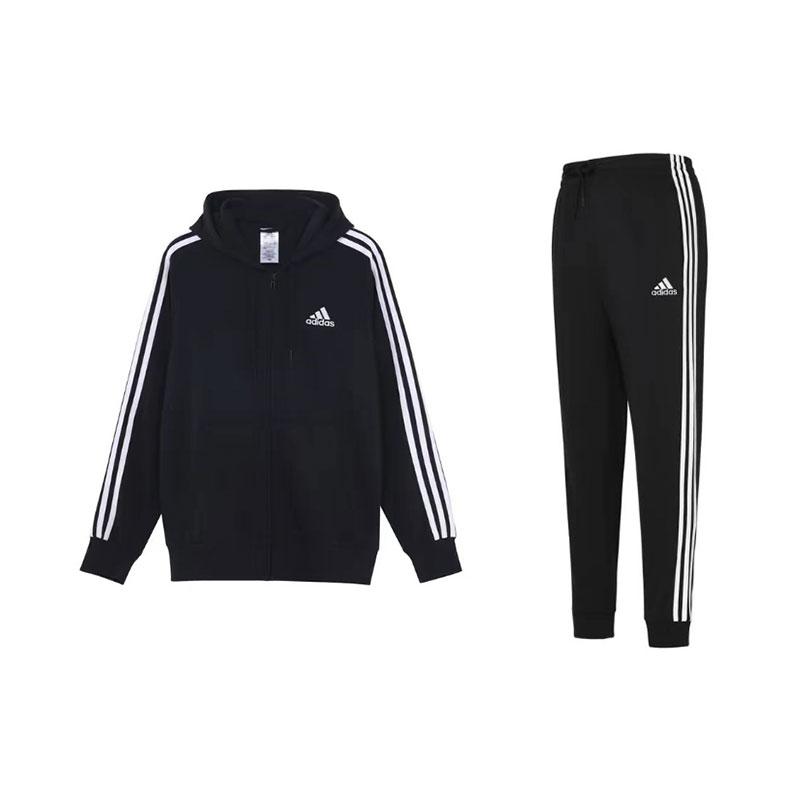 

Adidas Hooded Jacket And Long Pants Running Fashion Trendy Casual Sports Suit Men suit Black GK9032+GK8831 S