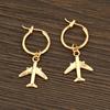 PESENAR Fashionable Gold Small Airplane Pendant Earrings with Simple and Personalized Solid Color Earrings and Ear Buckles