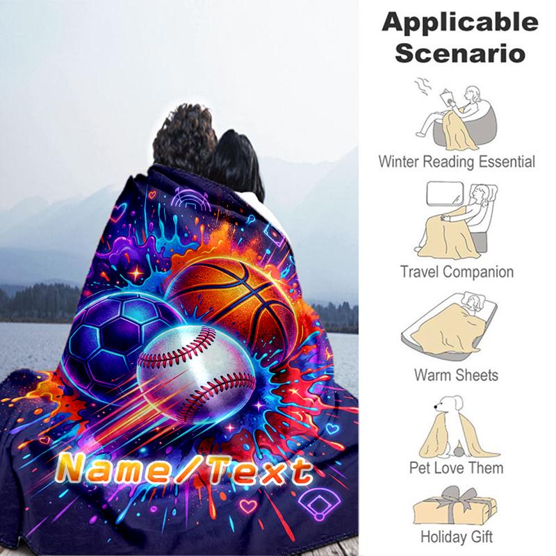 1PC Custom Name Sports Ball Celebration flannel blanket versatile,all-season throw suitable for the living room,bedroom,camping,travel,and gift