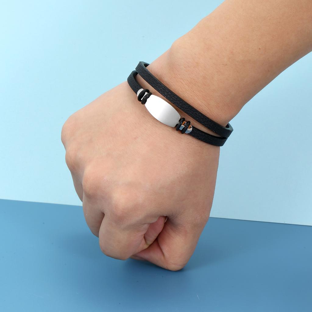 Charm Schmuck Edelstahl Leder Glattarmband Herren