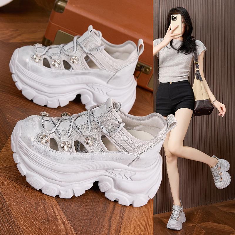 Platform dad shoes women 2025 summer new hollow hole shoes versatile inner height increase women's shoes casual sports shoes